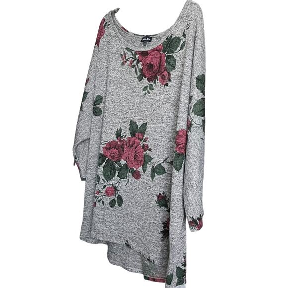OLIVIA BLU LONG DOLMAN SLEEVES PULL-OVER TOP, WOMENS, 2X, GREY FUCHSIA FLORAL - Picture 3 of 10